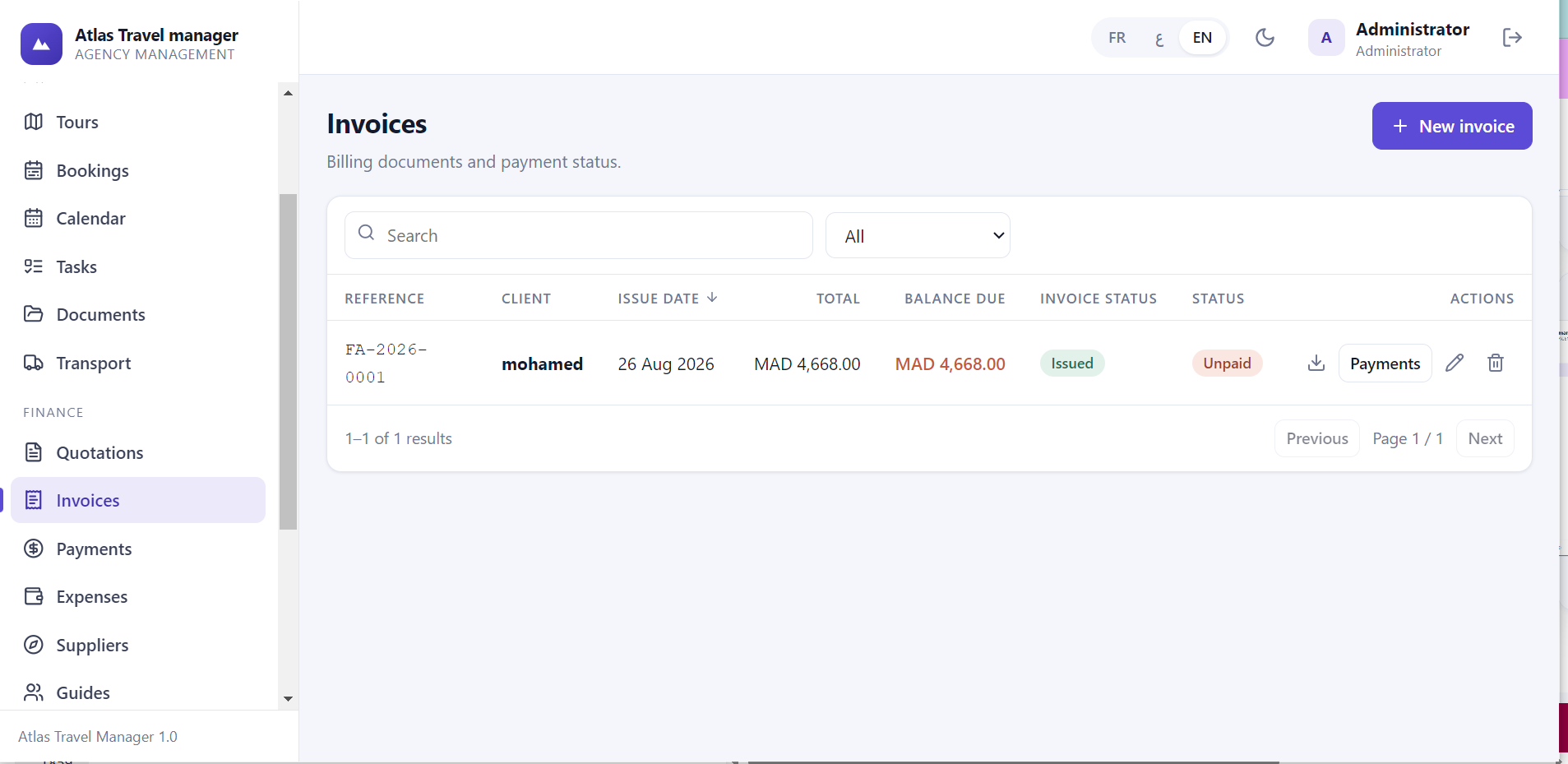 Atlas Travel Manager Invoices